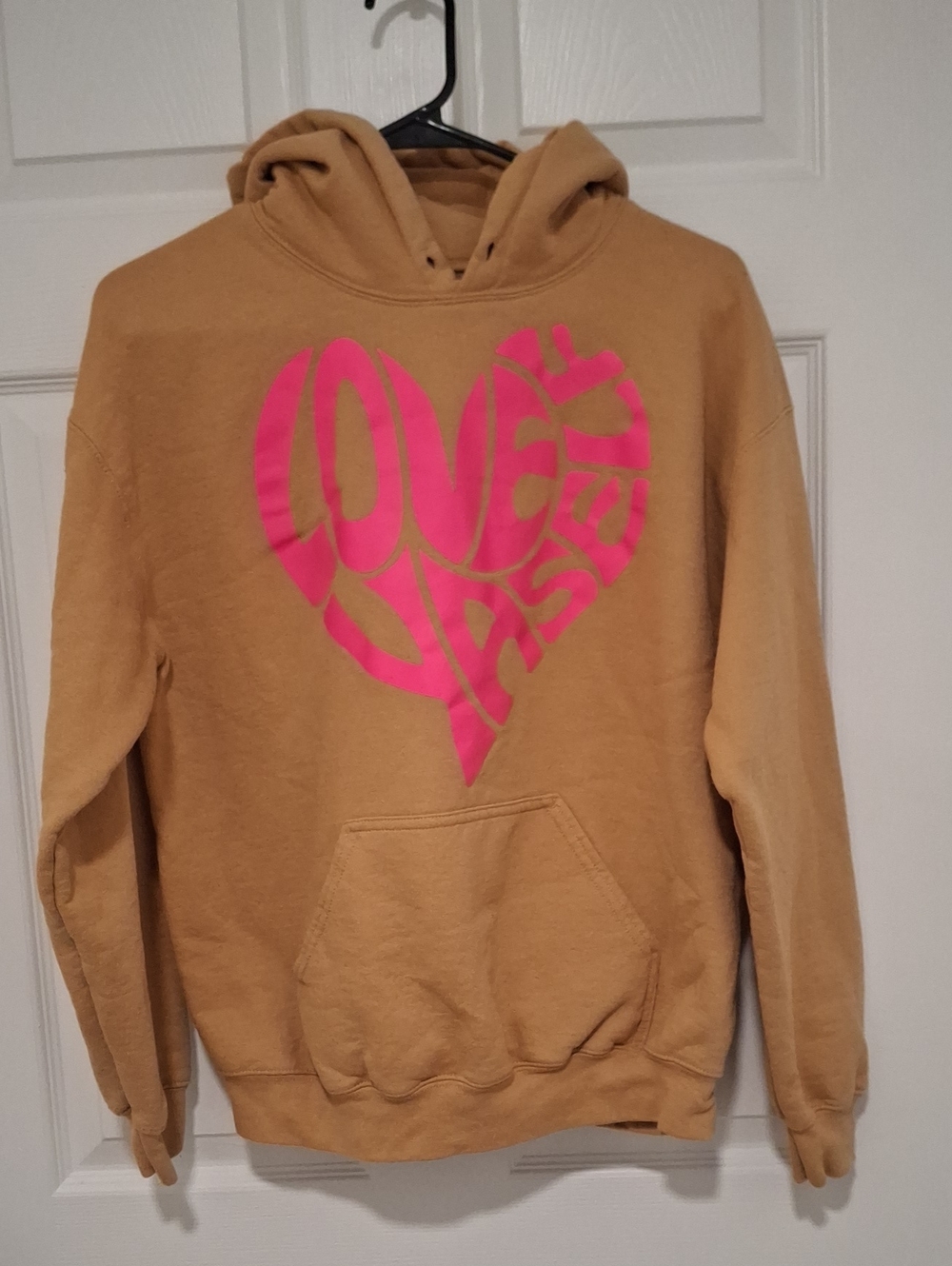 Genius Pilot Academy: Tan Hoodie Sweater with Pink Heart Graphic